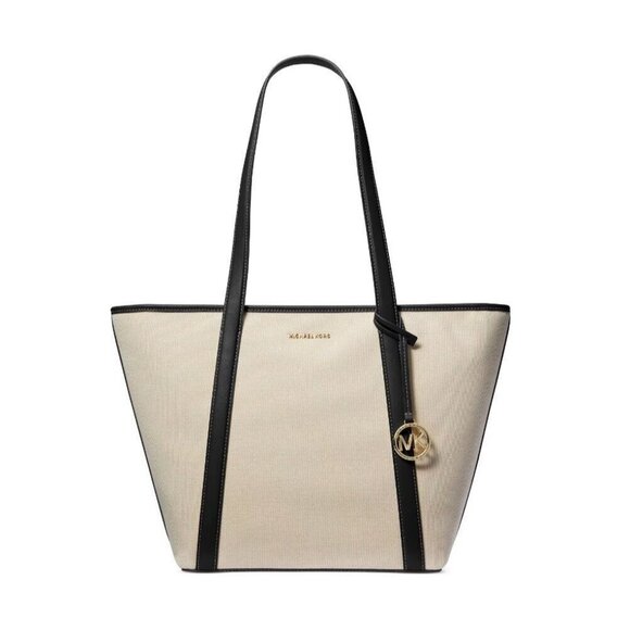 MICHAEL KORS Jet Set canvas large tote travel bag - Natural/Black - Picture 1 of 11